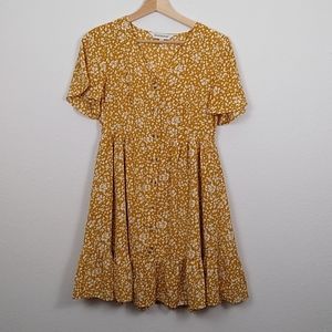DAVI & DANI- Ditzy Floral, Swing, Ruffled Mini Dress in mustard yellow